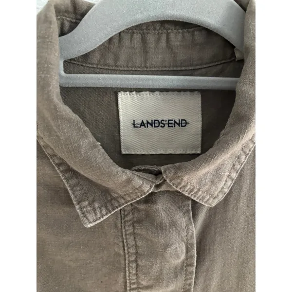 Lands End Jumpsuit Womens 8‎ Brown Linen 3" Shorts Utility Long Sleeve Romper - Image 3