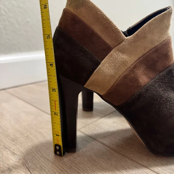 Martinelli Spain Suede Ankle Booties EU 35 Brown Tan Colorblock High Heel Zip - Image 2