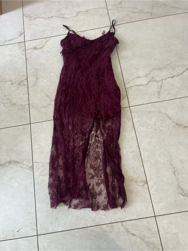 Urban Outfitters Burgundy Lace Mini Dress Size Large - Image 2