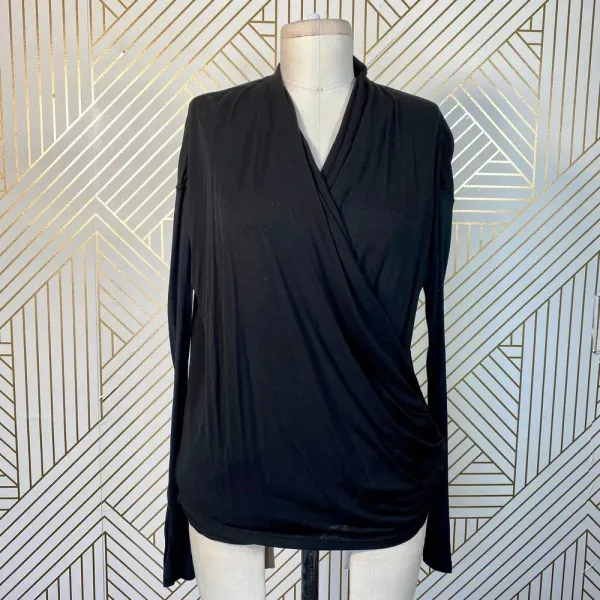 Alice + Olivia Air Top Long‎ Sleeve Blouse Faux Wrap Draped Black Size Small - Image 3