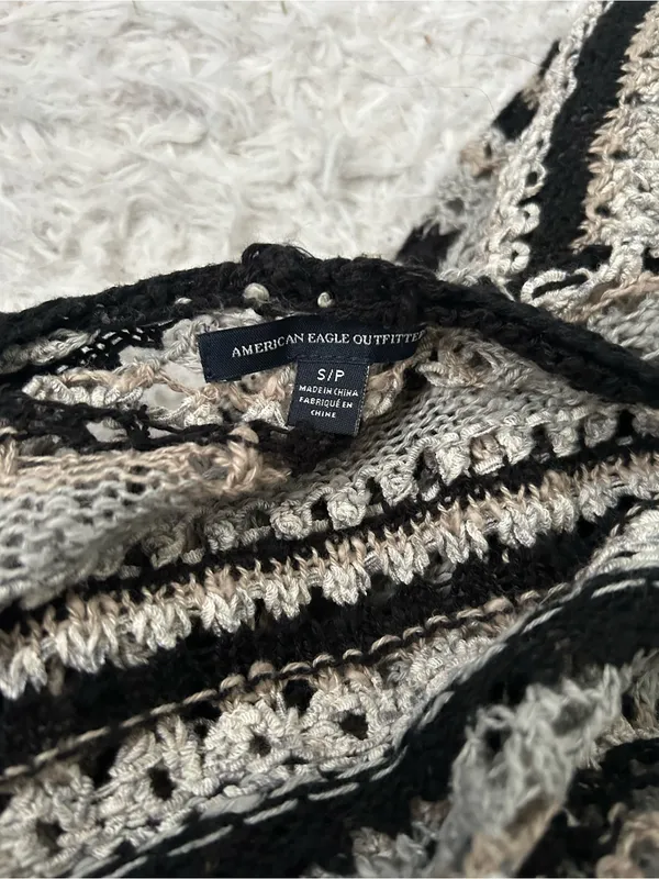 American Eagle Women's Striped black gray Open Front Knit Cardigan Sweater small - Image 5