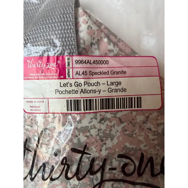 Thirty-One Let's Go Pouch Large Speckled Granite Pink Grey 9964 Travel Bag NIP‎ - Image 2