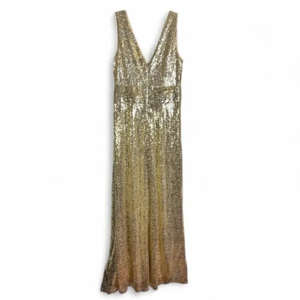 NWT Kate Kasin Gold Sequin V-Neck Formal Maxi Gown Dress Size XS US 2 - Image 3