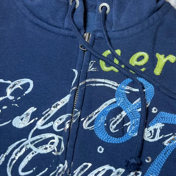 Aeropostale Womens Size Medium Zipped Hoodie Jacket Navy Blue Graphic Sweatshirt - Image 11