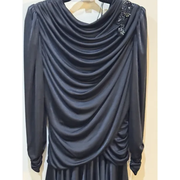 Vintage Cervelle Draped Ruched Evening Gown Handkerchief Hem 80's‎ Sequin - Image 5