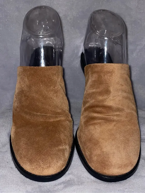 Free People NWT Women Size 36.5 / 6.5 Cognac Brown Suede Leila Heeled Mule Heels - Image 2