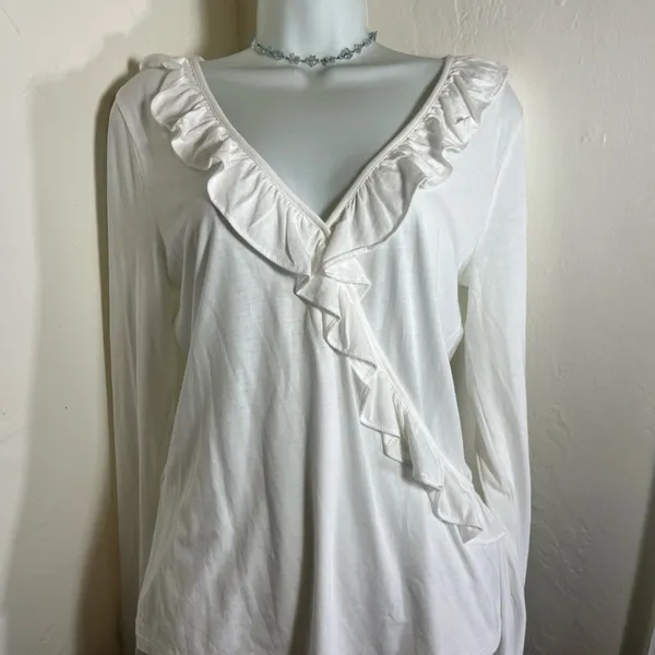 Lilly Pulitzer White Ruffle V-Neck Long Sleeve Top - Image 5