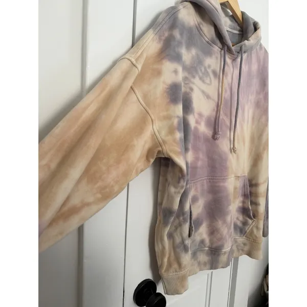 American Eagle Women Tie Dye Oversized Hoodie Purple Tan Side Slit Sweatshirt XS - Image 14