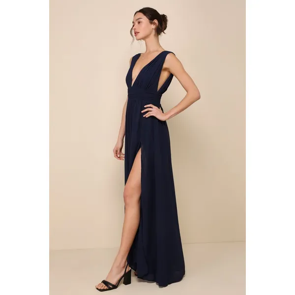 Lulus Heavenly Hues Navy Blue Maxi Dress Chiffon Bridesmaid Formal XS NWT - Image 2