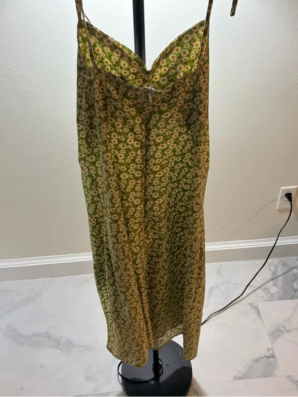 SHEIN Olive Green Floral Tie-Strap Midi Dress - Image 5