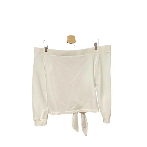 By the Way. Off the Shoulder Tie Front Sweatshirt‎ in White Size Small - Image 7