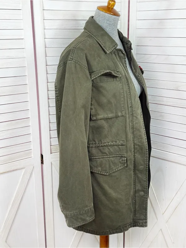 Levi’s Denim Military Utility Anorak Jacket Olive Green Small Full Zip Cotton - Image 3