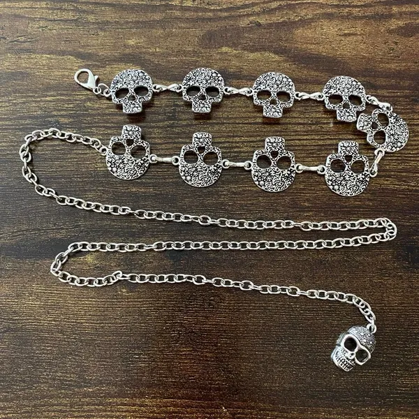 Silver Y2K Gothic Skull Link Waist Chain Belt, Fits 16 to 40 Inches, X7GA1375 - Image 6