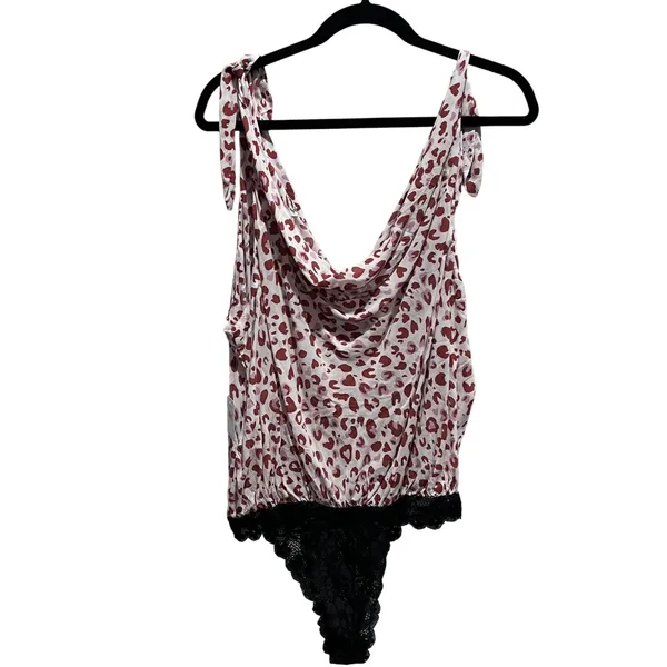 Free People Intimately Ivory Combo Leopard Heart Print Bodysuit M Medium NWT - Image 2