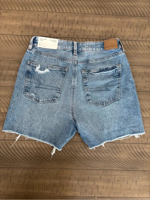 American Eagle Outfitters High-Waist Distressed Denim Shorts - Light Blue - Image 3