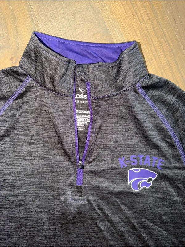 NWT Kansas State Wildcats 1/4 Zip Pullover Womens Large Gray Colosseum Dry-Fit - Image 3