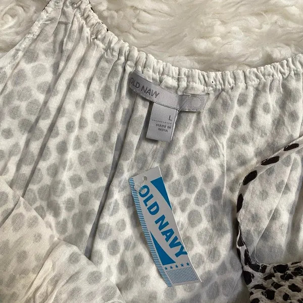 Y2k Old Navy White Brown Polka Dot Tank Top Keyhole Boho Cottagecore Summer - Image 5