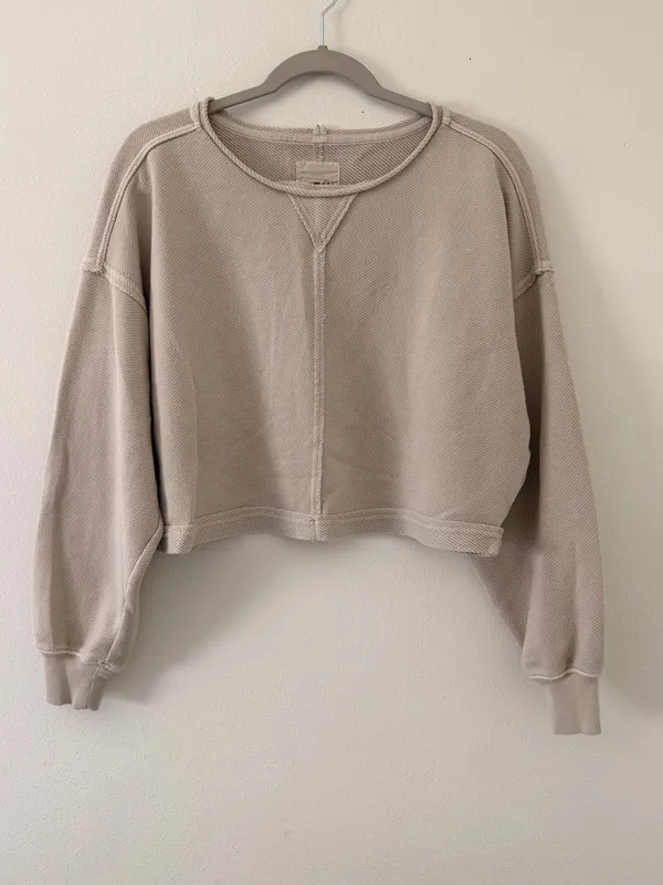 Aerie Beach Party Earthy Neutral Crop Raw Seam French Terry Crewneck size small - Image 4