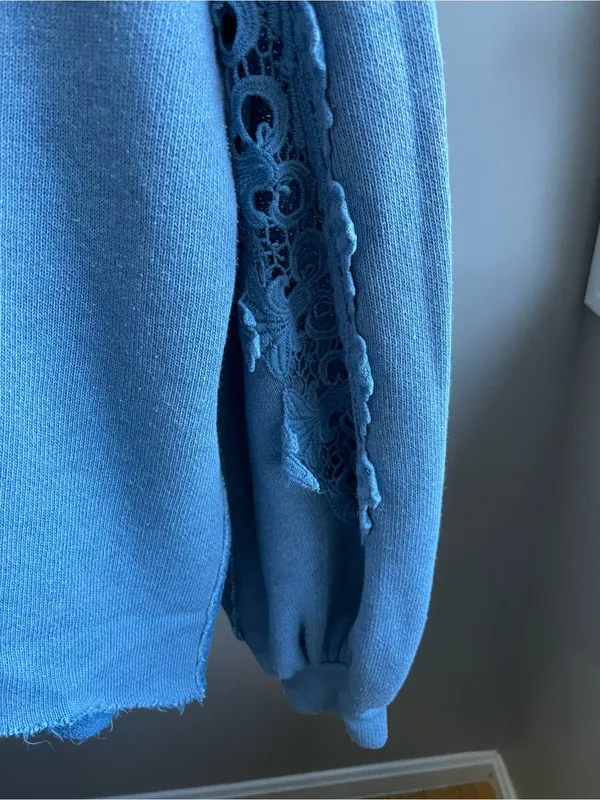 Free People Sky Blue Lace-Trim Quarter Zip Top Size S - Image 6