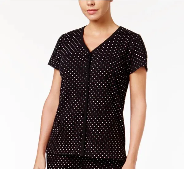 NWT! Charter Club Black Polka Dot 2 Piece Short Sleeve Pajama Set Women's Size Medium - Image 2