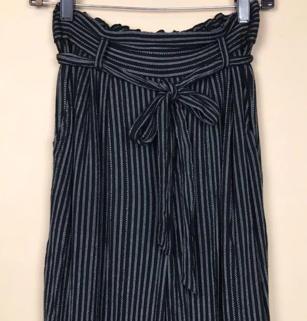 American Eagle Women’s Striped Black White Tie High Waist Rolled Hem Pants - Image 2