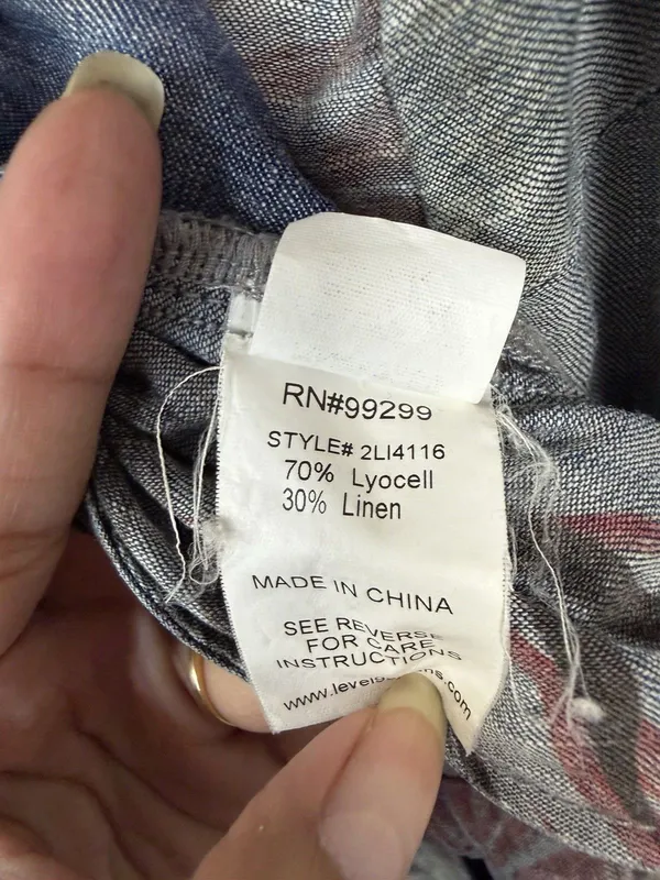 Anthropologie Level 99 Women's Sz M Jumpsuit Gray Chambray Tropical Linen Blend - Image 8