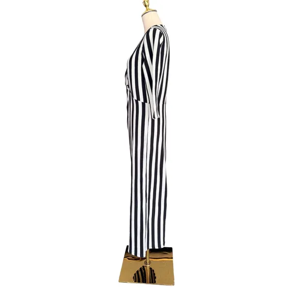 Lea & Viola Black White Striped Wide Leg Jumpsuit Twist Front V‎ Neck Size Large - Image 6