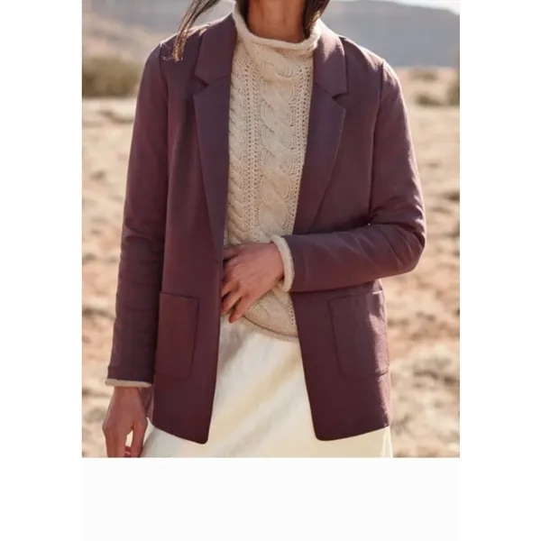 Garnet Hill Knit Relaxed Blazer Heathered Plum Tencel Wool Stretch Jacket Size 6 - Image 2