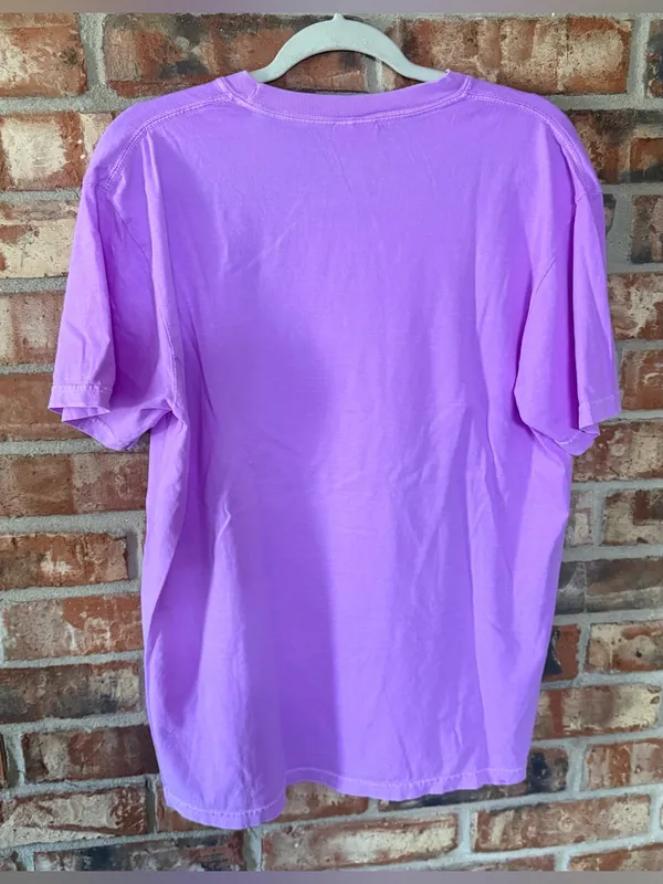 Comfort Colors Neon Violet Short Sleeve Tee with Pop Art Princess Coffee Graphic - Image 3
