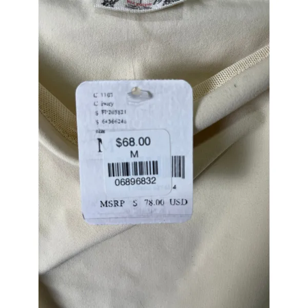 Free People Must Be Love Bodysuit Cream Ruched Mesh Sleeve‎ Romantic Medium New - Image 7
