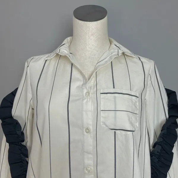 BP Ruffle Shirt Striped Button Down Juniors Size XXS White Black Avant Garde Top - Image 3