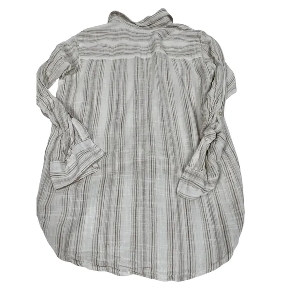 Abercrombie & Fitch Brown Striped‎ Front Tie Button Down Linen Blend Shirt M - Image 3