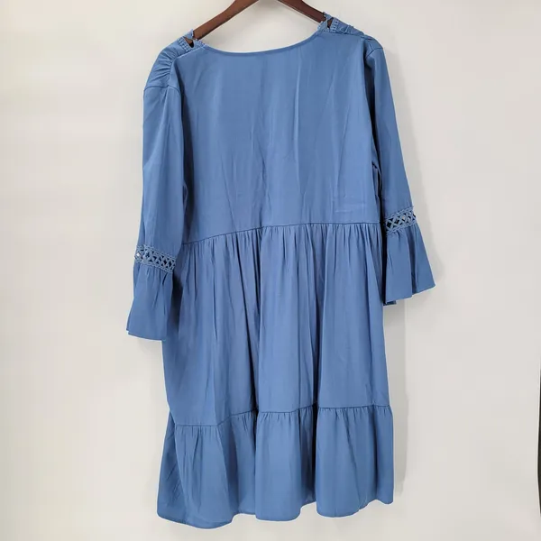 Boho Dress XL Blue Lace Crochet Trim Flowy Midi Casual Party Tiered Ruffle Rodeo - Image 2