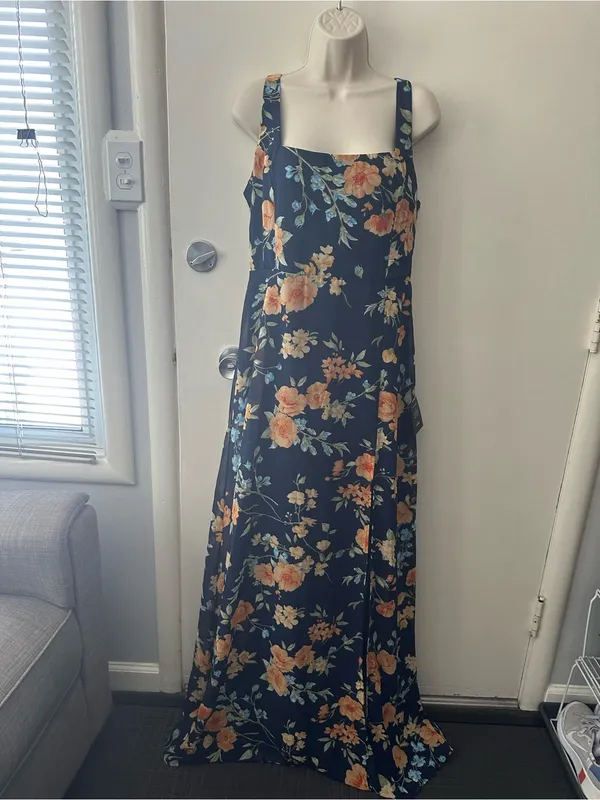Lulu's Navy Floral Square-Neck Maxi Dress with Thigh Slit - Image 3