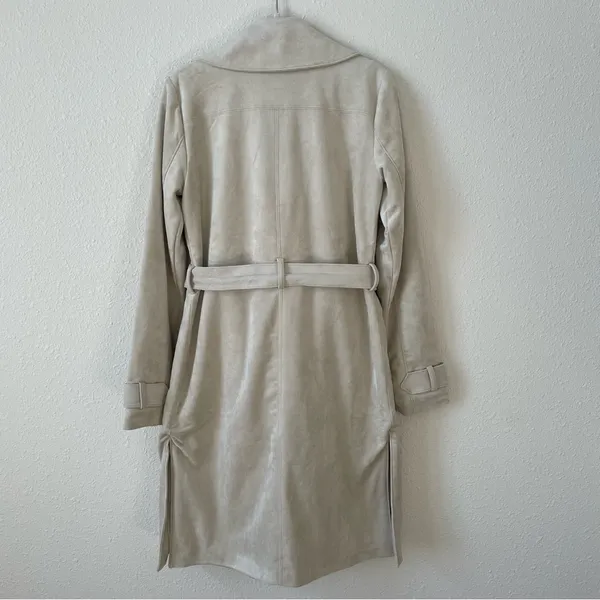 Abercrombie & Fitch Vegan Suede Trench Coat Cream Size XS Luxury Neutral - Image 4