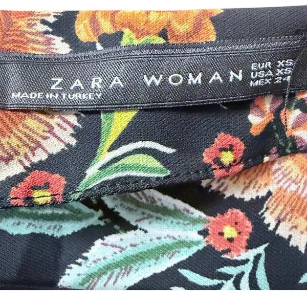 Zara Black Floral Print Boho Crossover Midi Dress Wrap Style Size XS - Image 12