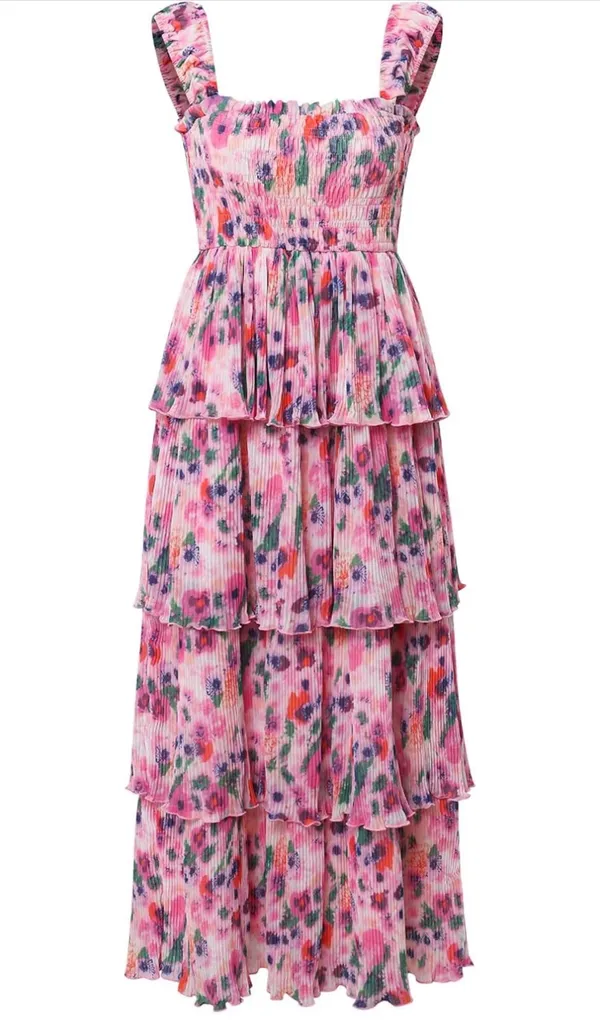 Women's Summer Floral Print Halter A-line Dress Bohemian Cake Dress Pink Dresses - Image 2