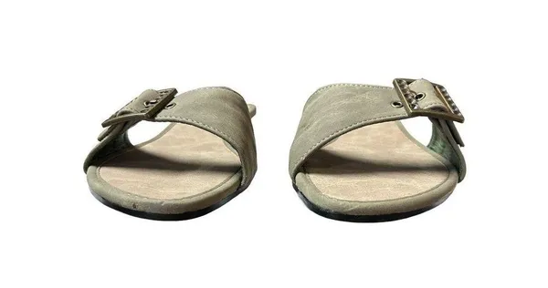 Eve Buckle Sandal Slides Low Heel Khaki Color Size 11 - Image 9
