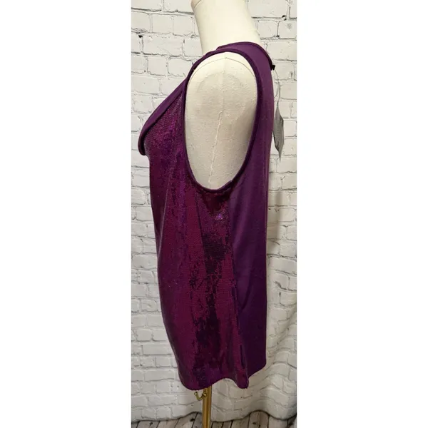 NWT IMAN Global Chic purple Sleeveless sequin cowl neck Sweater Lightweight L - Image 3