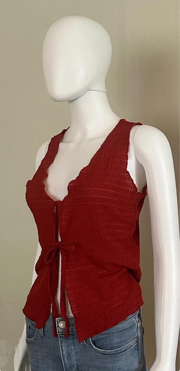 Pretty Rebel Red Tie Front Top - Image 2