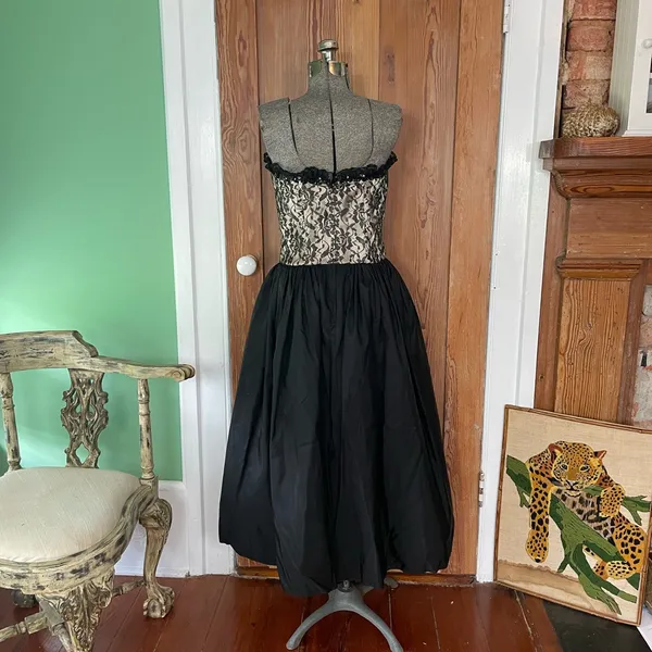 Vntg Gunne Sax Lace Corset Style Sweetheart Ruffled Strapless Gown 11/Modern 6 - Image 8