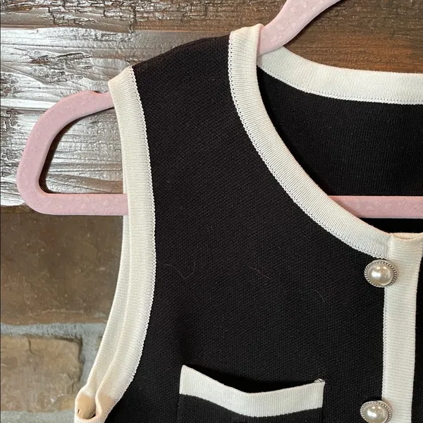 Commense Knit Pearl Buttons Mini Dress Black Size M - Image 3