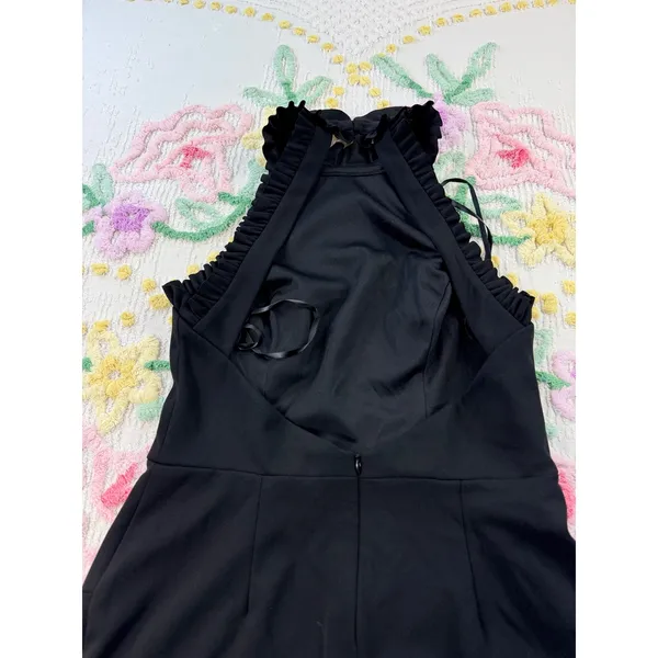 Xscape Black Halter Neck‎ Ruffle High Slit Maxi Evening Gown Dress Sz 12 - Image 8