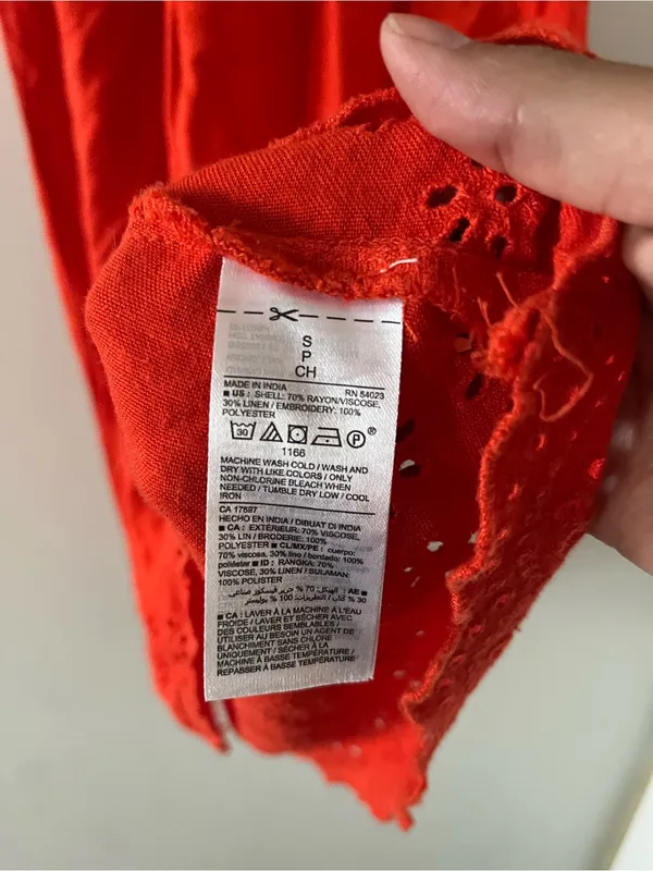Old Navy Rust Orange Linen Blend Eyelet Midi Dress Small Cottagecore Coastal - Image 6