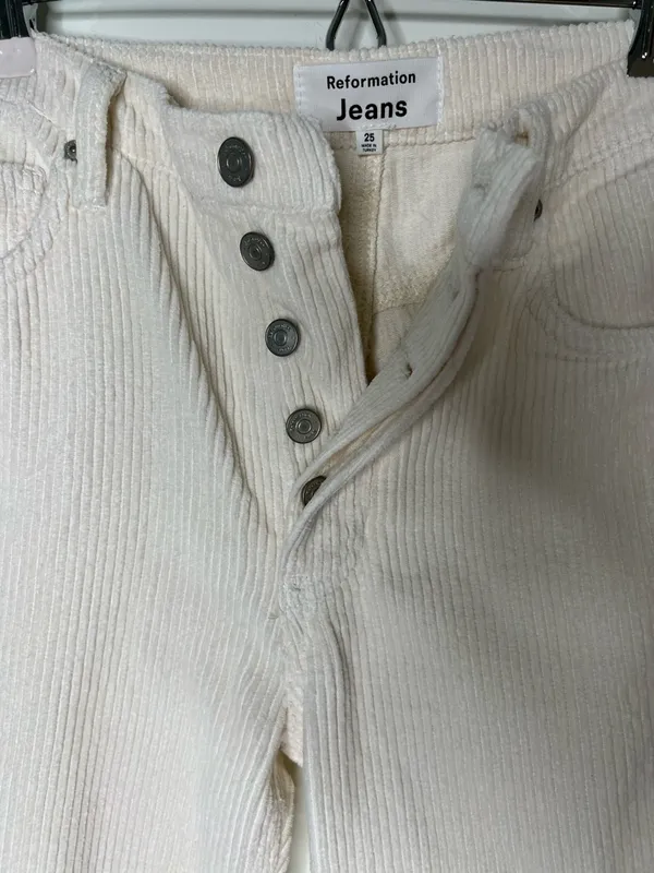 Reformation Rowan High Rise Relaxed Corduroy Pants Cream Size 25 - Image 8