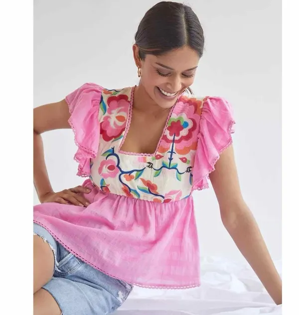 Anthropologie Plenty by Tracy Reese Embroidered Babydoll Blouse Large - Image 9