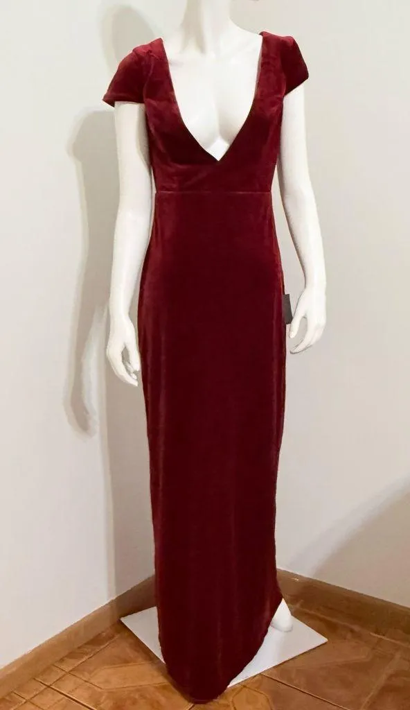 Feeling Flawless Burgundy Velvet V-Neck Maxi Dress Lulus Size S - Image 4