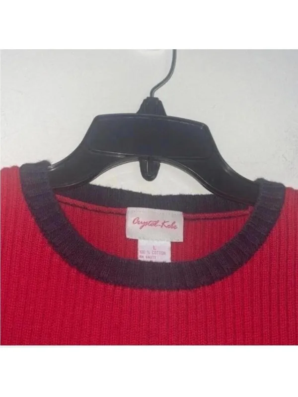 💕Vintage Crystal-Kobe Red Ribbed Knit American Flag Tank Top Shirt - Image 2