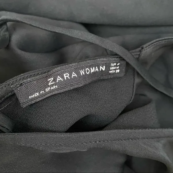 ZARA Black Criss Cross Back Satin Mini Slip Dress M - Image 11