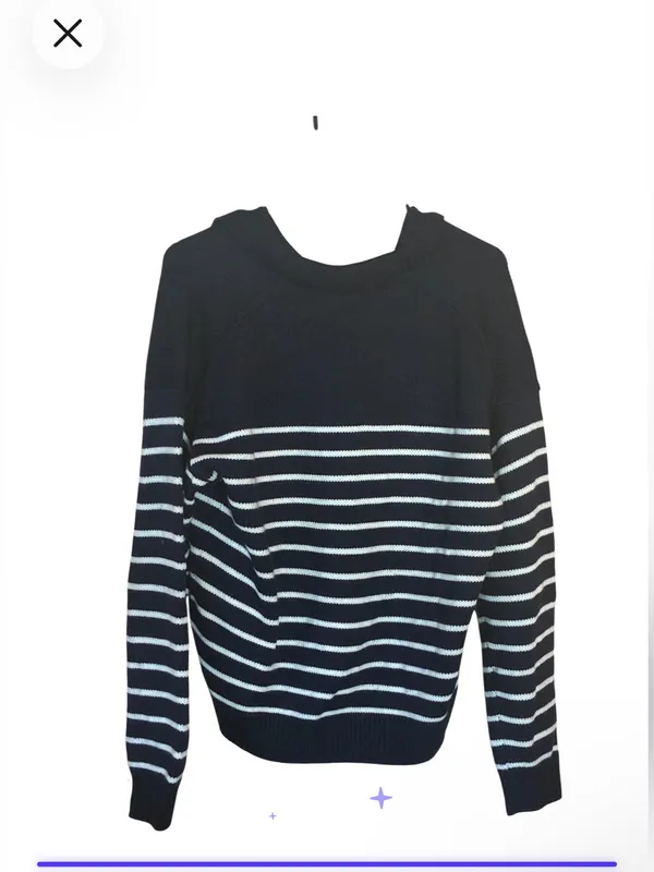 Wilfred Navy and White Striped V-Neck Polo Sweater large - Image 3